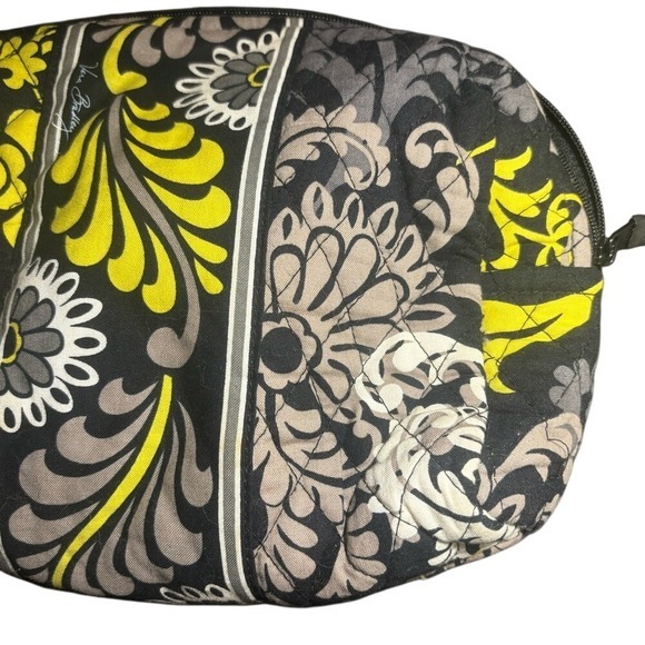 Vera Bradley Cosmetic Bag Makeup Pouch Quilted Floral Yellow Black Gray - Picture 4 of 4